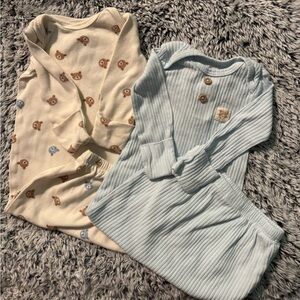 Adorable Baby Pajama Set in Cream and Light Blue